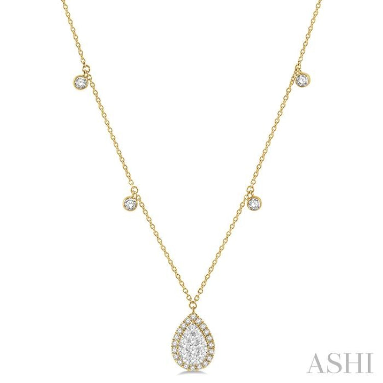 3/4 Ctw Pear Shape Lovebright Round Cut Diamond Necklace in 14K Yellow and White Gold 3/4 Ctw Pear Shape Lovebright Round Cut Diamond Necklace in 14K Yellow and White Gold