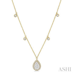 3/4 Ctw Pear Shape Lovebright Round Cut Diamond Necklace in 14K Yellow and White Gold 3/4 Ctw Pear Shape Lovebright Round Cut Diamond Necklace in 14K Yellow and White Gold