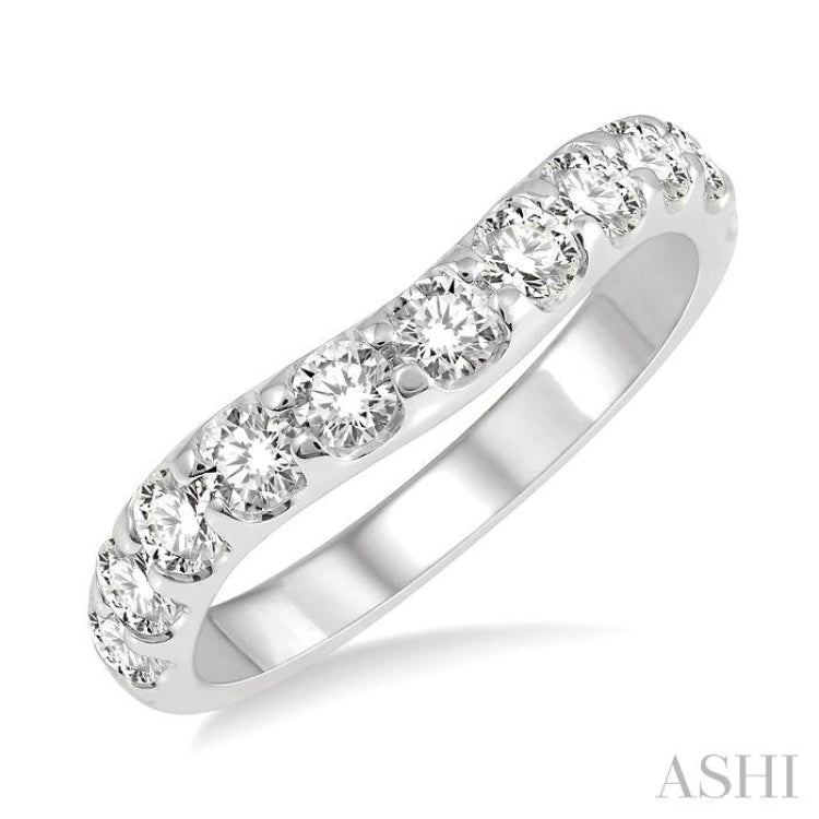 1 ctw Arched Center Round Cut Diamond Wedding Band in 14K White Gold 1 ctw Arched Center Round Cut Diamond Wedding Band in 14K White Gold