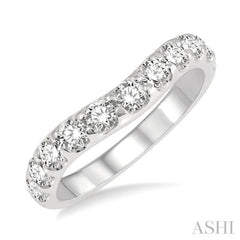 1 ctw Arched Center Round Cut Diamond Wedding Band in 14K White Gold 1 ctw Arched Center Round Cut Diamond Wedding Band in 14K White Gold