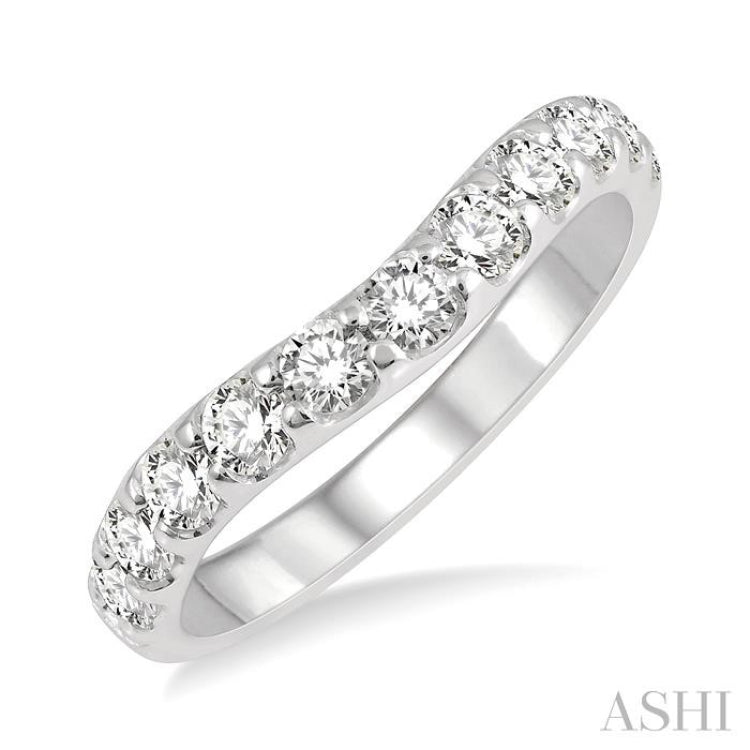 3/4 ctw Arched Center Round Cut Diamond Wedding Band in 14K White Gold 3/4 ctw Arched Center Round Cut Diamond Wedding Band in 14K White Gold