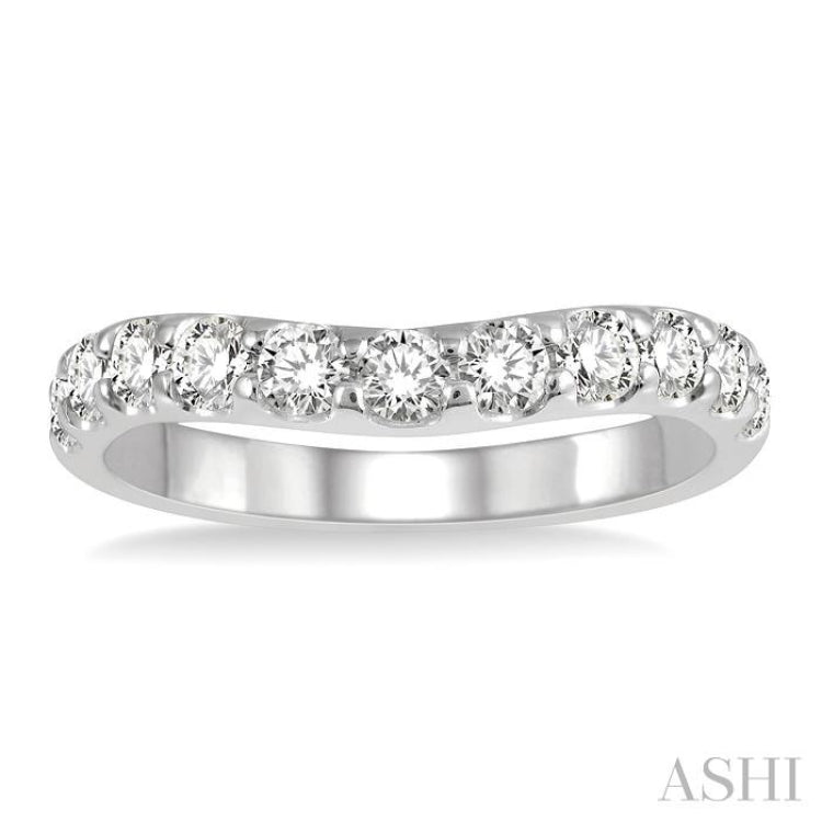 3/4 ctw Arched Center Round Cut Diamond Wedding Band in 14K White Gold 3/4 ctw Arched Center Round Cut Diamond Wedding Band in 14K White Gold