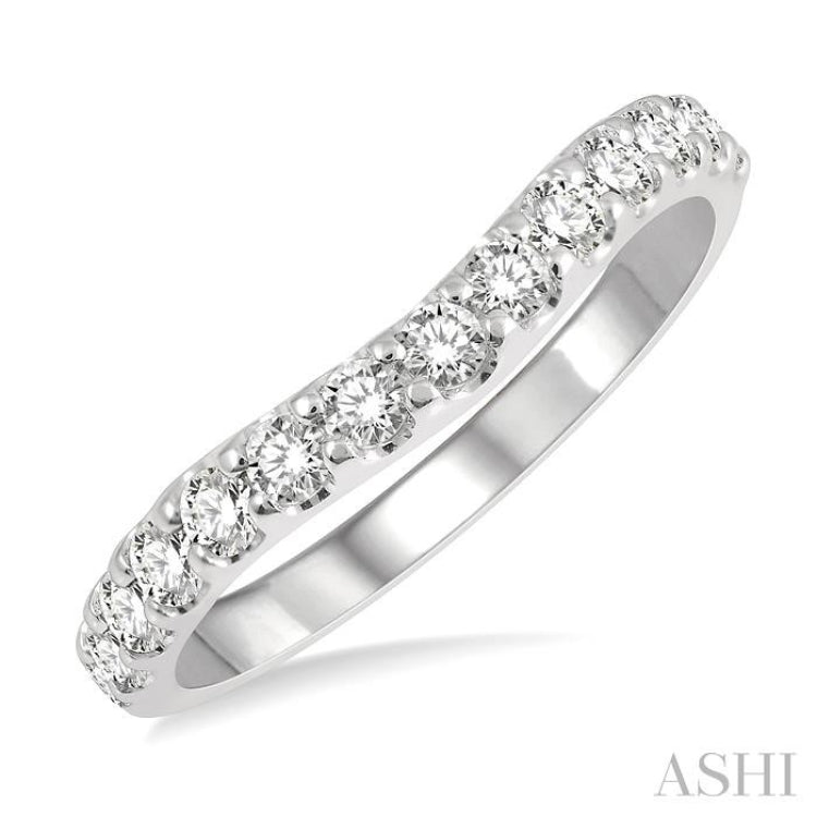 1/2 ctw Arched Center Round Cut Diamond Wedding Band in 14K White Gold 1/2 ctw Arched Center Round Cut Diamond Wedding Band in 14K White Gold