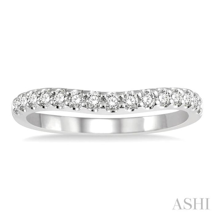 1/3 ctw Arched Center Round Cut Diamond Wedding Band in 14K White Gold 1/3 ctw Arched Center Round Cut Diamond Wedding Band in 14K White Gold