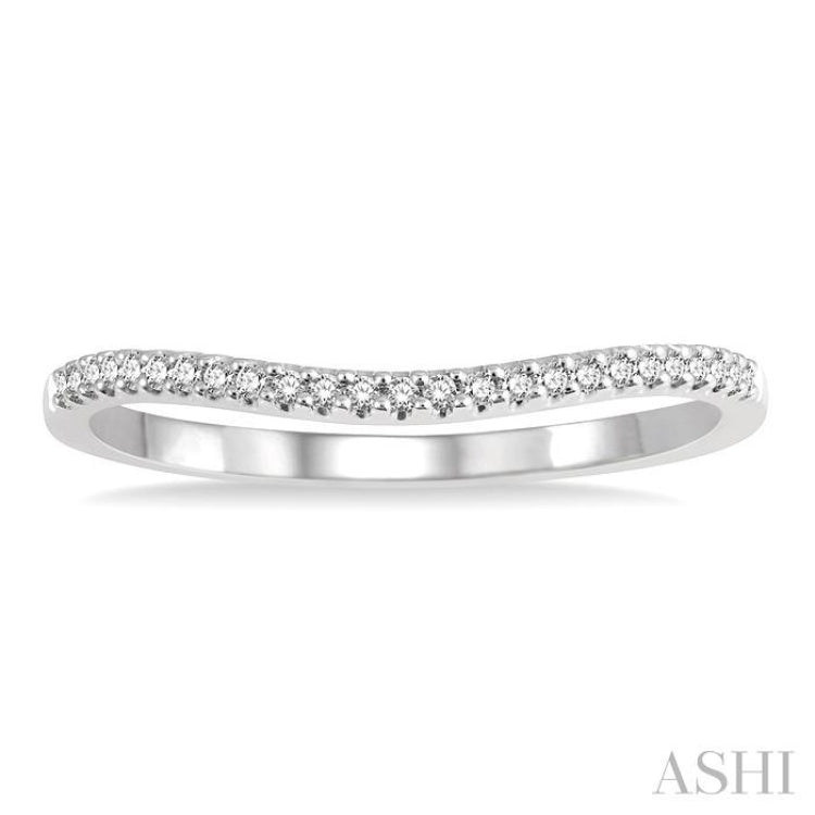 1/10 Ctw Arched Center Round Cut Diamond Wedding Band in 14K White Gold 1/10 Ctw Arched Center Round Cut Diamond Wedding Band in 14K White Gold