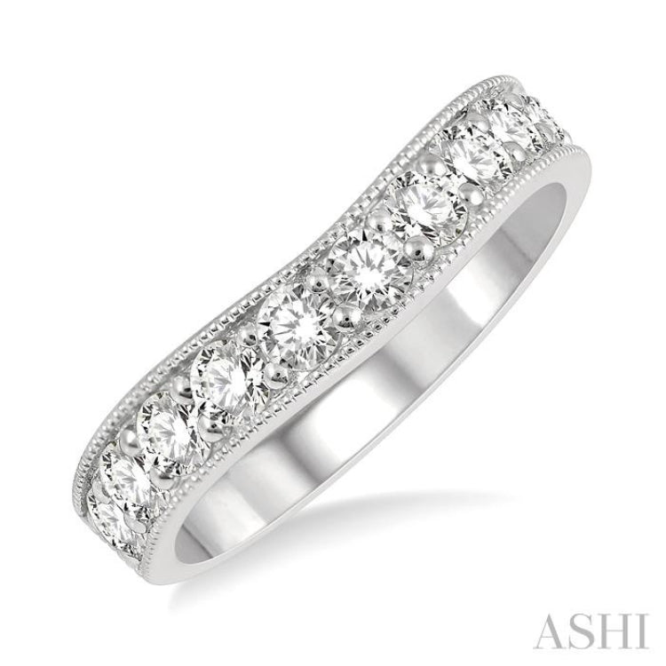 1 ctw Arched Round Cut Diamond Wedding Band in 14K White Gold 1 ctw Arched Round Cut Diamond Wedding Band in 14K White Gold