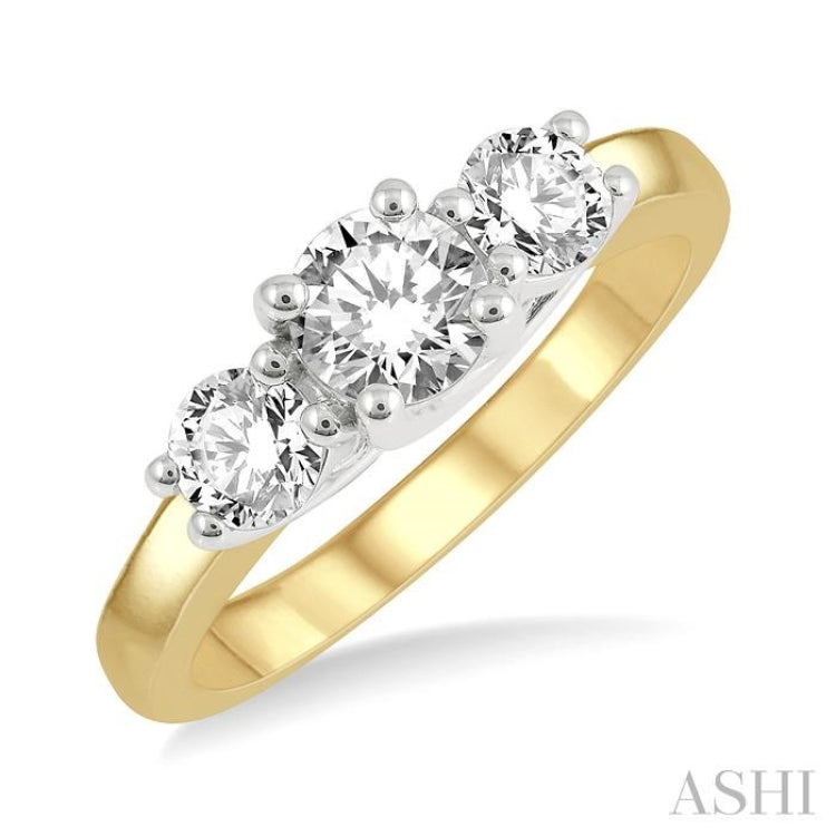 1 ctw Round Cut Diamond Three-Stone Ring in 14K Yellow and White Gold 1 ctw Round Cut Diamond Three-Stone Ring in 14K Yellow and White Gold