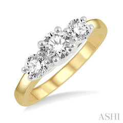 1 ctw Round Cut Diamond Three-Stone Ring in 14K Yellow and White Gold 1 ctw Round Cut Diamond Three-Stone Ring in 14K Yellow and White Gold