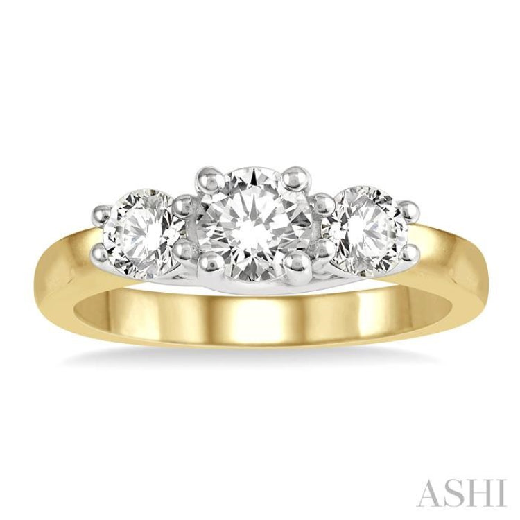 1 ctw Round Cut Diamond Three-Stone Ring in 14K Yellow and White Gold 1 ctw Round Cut Diamond Three-Stone Ring in 14K Yellow and White Gold