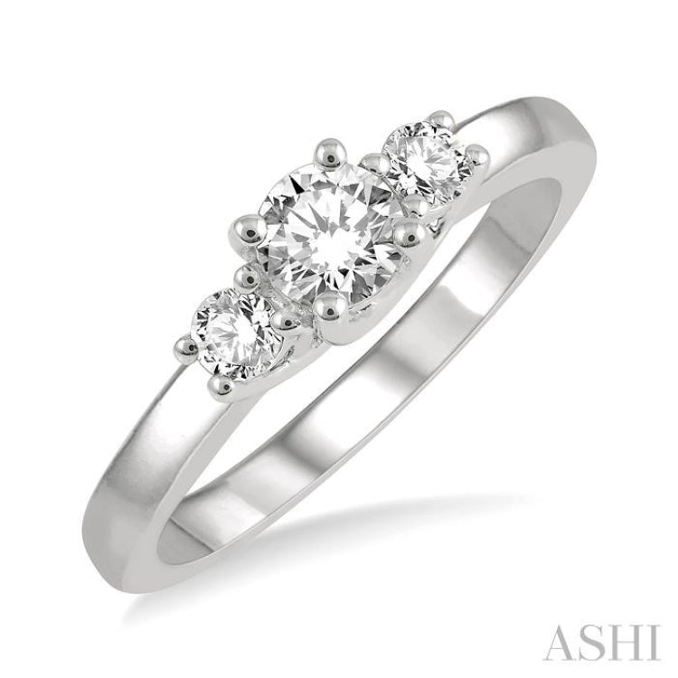 1/2 ctw Round Cut Diamond Three-Stone Ring in 14K White Gold 1/2 ctw Round Cut Diamond Three-Stone Ring in 14K White Gold