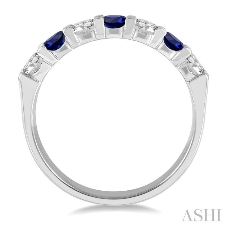 3.3 MM Sapphire and 1/2 Ctw Round Cut Diamond Precious Wedding Band in 14K White Gold 3.3 MM Sapphire and 1/2 Ctw Round Cut Diamond Precious Wedding Band in 14K White Gold