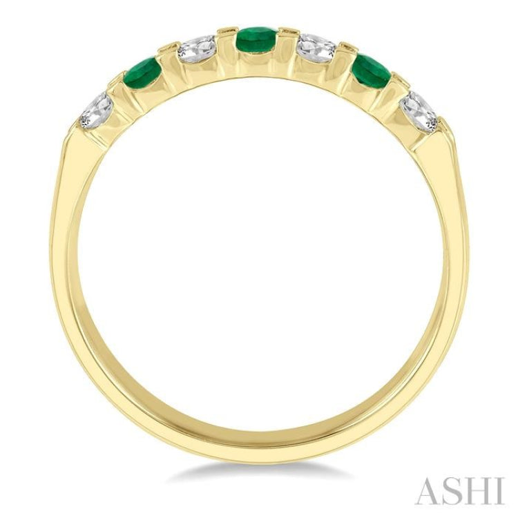 3 MM Emerald and 3/8 Ctw Round Cut Diamond Precious Wedding Band in 14K Yellow Gold 3 MM Emerald and 3/8 Ctw Round Cut Diamond Precious Wedding Band in 14K Yellow Gold