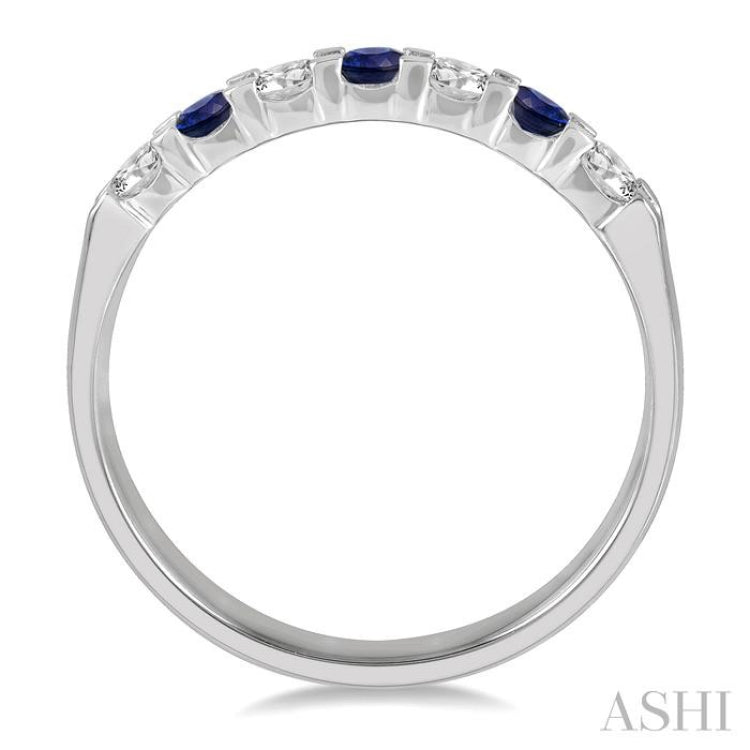 2.6 MM Sapphire and 1/4 Ctw Round Cut Diamond Precious Wedding Band in 14K White Gold 2.6 MM Sapphire and 1/4 Ctw Round Cut Diamond Precious Wedding Band in 14K White Gold