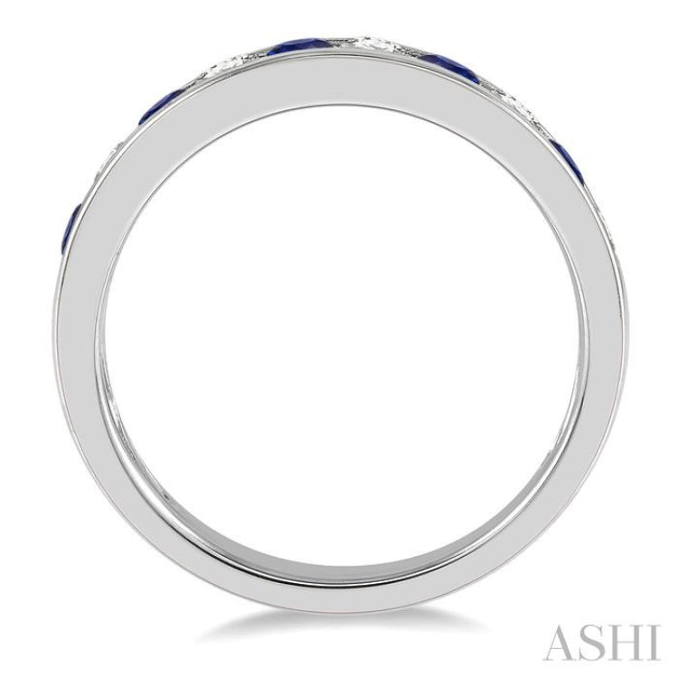 2.6 MM Sapphire and 3/8 Ctw Round Cut Diamond Precious Wedding Band in 14K White Gold 2.6 MM Sapphire and 3/8 Ctw Round Cut Diamond Precious Wedding Band in 14K White Gold