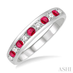 2.3 MM Ruby and 1/4 Ctw Round Cut Diamond Precious Wedding Band in 14K White Gold 2.3 MM Ruby and 1/4 Ctw Round Cut Diamond Precious Wedding Band in 14K White Gold