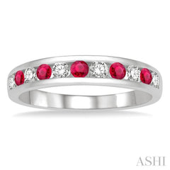 2.3 MM Ruby and 1/4 Ctw Round Cut Diamond Precious Wedding Band in 14K White Gold 2.3 MM Ruby and 1/4 Ctw Round Cut Diamond Precious Wedding Band in 14K White Gold