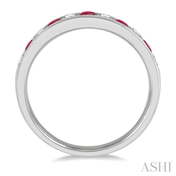 2.3 MM Ruby and 1/4 Ctw Round Cut Diamond Precious Wedding Band in 14K White Gold 2.3 MM Ruby and 1/4 Ctw Round Cut Diamond Precious Wedding Band in 14K White Gold