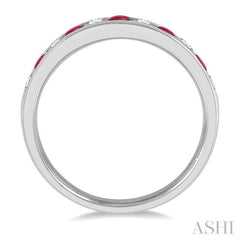 2.3 MM Ruby and 1/4 Ctw Round Cut Diamond Precious Wedding Band in 14K White Gold 2.3 MM Ruby and 1/4 Ctw Round Cut Diamond Precious Wedding Band in 14K White Gold