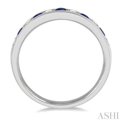 2.3 MM Sapphire and 1/4 Ctw Round Cut Diamond Precious Wedding Band in 14K White Gold 2.3 MM Sapphire and 1/4 Ctw Round Cut Diamond Precious Wedding Band in 14K White Gold
