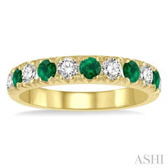 2.9 MM Emerald and 1/2 Ctw Round Cut Diamond Precious Wedding Band in 14K Yellow Gold 2.9 MM Emerald and 1/2 Ctw Round Cut Diamond Precious Wedding Band in 14K Yellow Gold