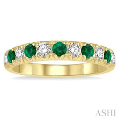 2.6 MM Emerald and 3/8 Ctw Round Cut Diamond Precious Wedding Band in 14K Yellow Gold 2.6 MM Emerald and 3/8 Ctw Round Cut Diamond Precious Wedding Band in 14K Yellow Gold