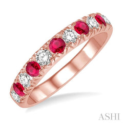 2.6 MM Ruby and 3/8 Ctw Round Cut Diamond Precious Wedding Band in 14K rose Gold 2.6 MM Ruby and 3/8 Ctw Round Cut Diamond Precious Wedding Band in 14K rose Gold
