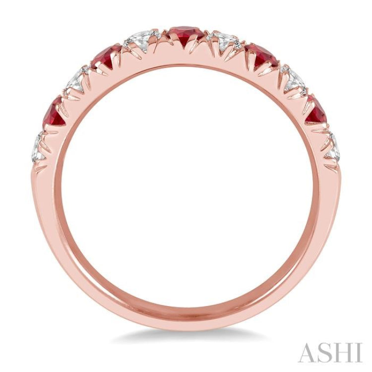2.6 MM Ruby and 3/8 Ctw Round Cut Diamond Precious Wedding Band in 14K rose Gold 2.6 MM Ruby and 3/8 Ctw Round Cut Diamond Precious Wedding Band in 14K rose Gold