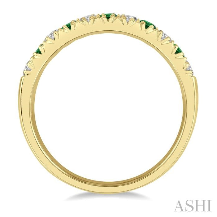 2.3 MM Emerald and 1/4 Ctw Round Cut Diamond Precious Wedding Band in 14K Yellow Gold 2.3 MM Emerald and 1/4 Ctw Round Cut Diamond Precious Wedding Band in 14K Yellow Gold