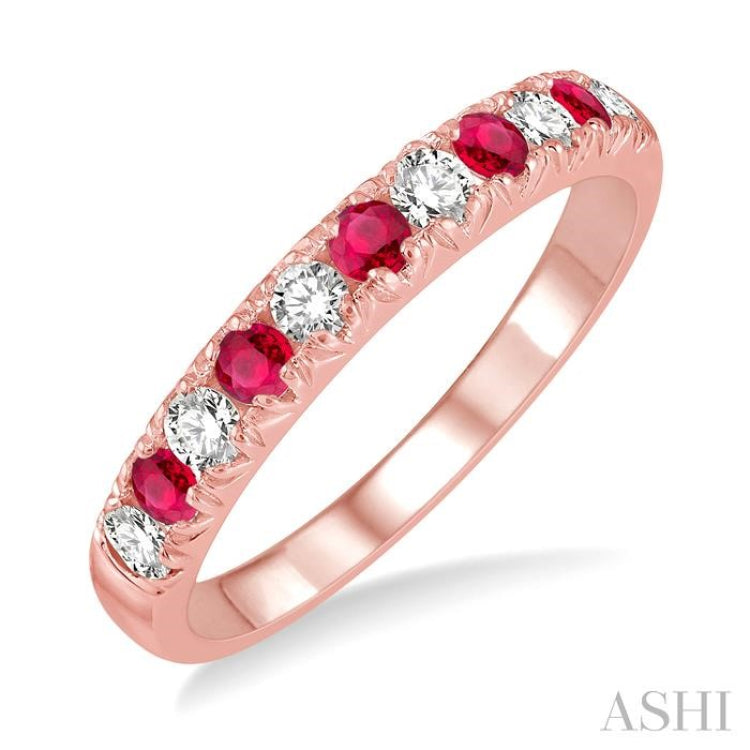 2.3 MM Ruby and 1/4 Ctw Round Cut Diamond Precious Wedding Band in 14K rose Gold 2.3 MM Ruby and 1/4 Ctw Round Cut Diamond Precious Wedding Band in 14K rose Gold