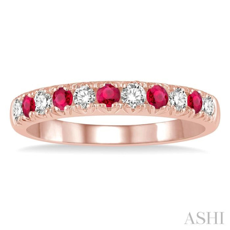 2.3 MM Ruby and 1/4 Ctw Round Cut Diamond Precious Wedding Band in 14K rose Gold 2.3 MM Ruby and 1/4 Ctw Round Cut Diamond Precious Wedding Band in 14K rose Gold