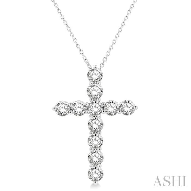 3 Ctw Round Cut Diamond Cross Pendant in 14K White Gold with Chain 3 Ctw Round Cut Diamond Cross Pendant in 14K White Gold with Chain