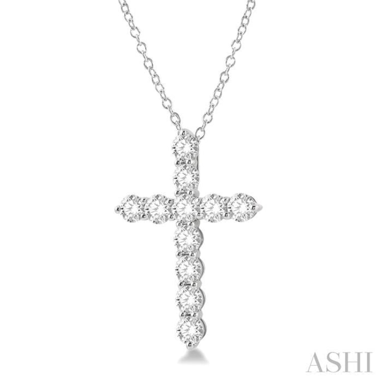 3 Ctw Round Cut Diamond Cross Pendant in 14K White Gold with Chain 3 Ctw Round Cut Diamond Cross Pendant in 14K White Gold with Chain