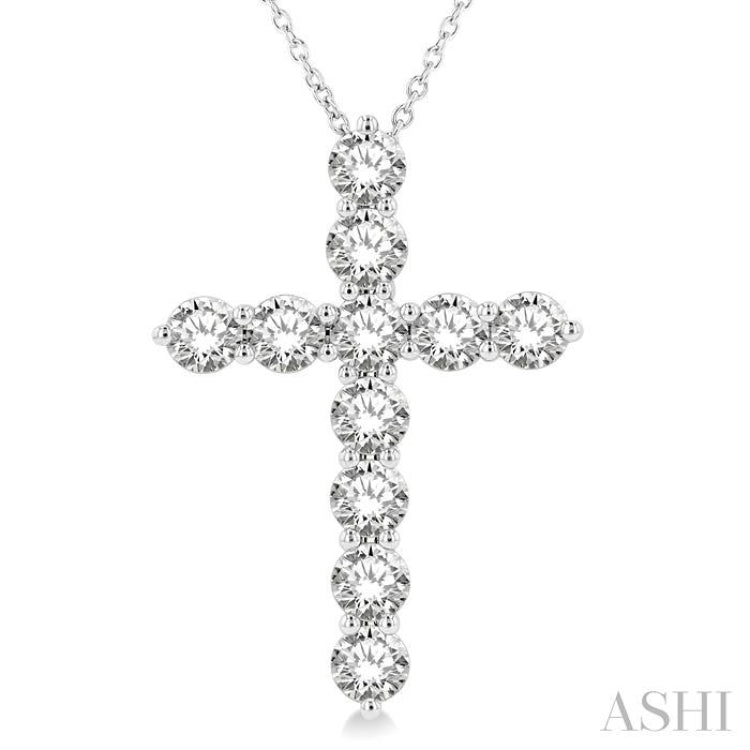 3 Ctw Round Cut Diamond Cross Pendant in 14K White Gold with Chain 3 Ctw Round Cut Diamond Cross Pendant in 14K White Gold with Chain