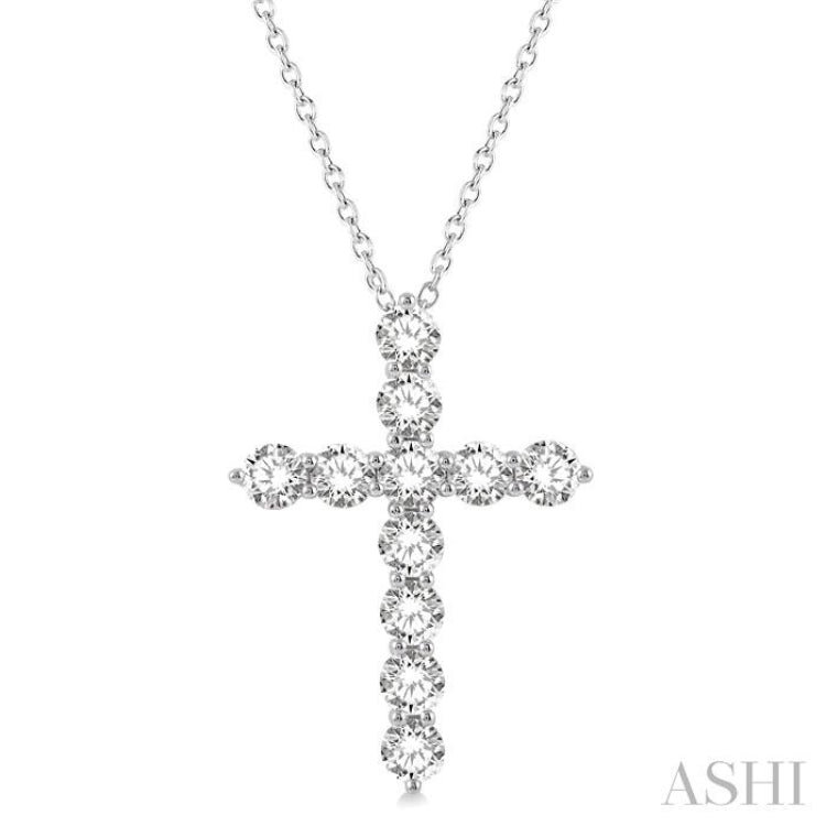 4 Ctw Round Cut Diamond Cross Pendant in 14K White Gold with Chain 4 Ctw Round Cut Diamond Cross Pendant in 14K White Gold with Chain