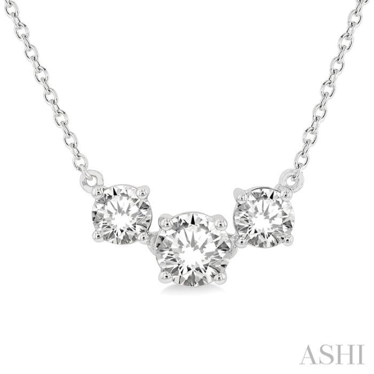 1 Ctw Three Stone Round Cut Diamond Necklace in 14K White Gold 1 Ctw Three Stone Round Cut Diamond Necklace in 14K White Gold