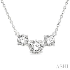 1 Ctw Three Stone Round Cut Diamond Necklace in 14K White Gold 1 Ctw Three Stone Round Cut Diamond Necklace in 14K White Gold