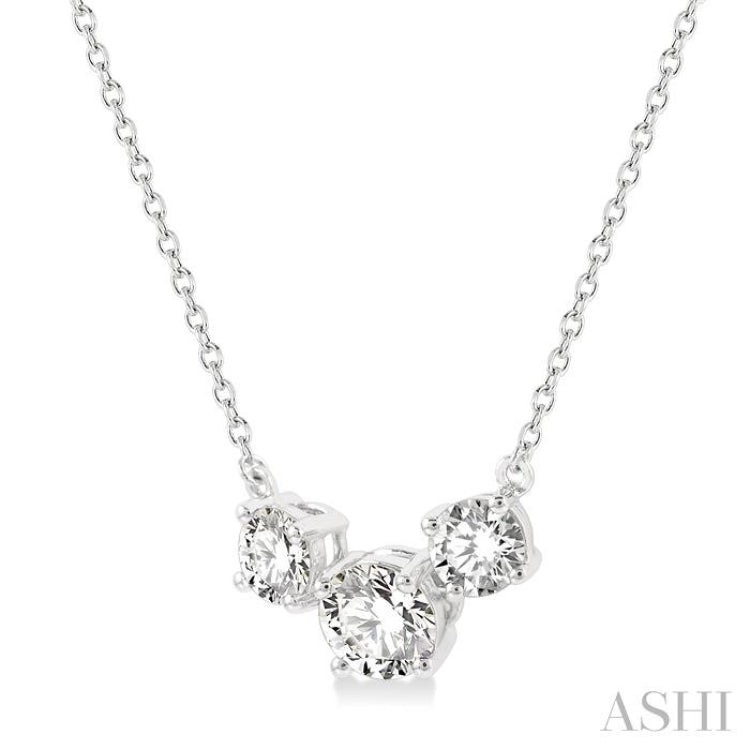 1 Ctw Three Stone Round Cut Diamond Necklace in 14K White Gold 1 Ctw Three Stone Round Cut Diamond Necklace in 14K White Gold