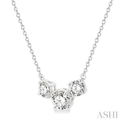 1 Ctw Three Stone Round Cut Diamond Necklace in 14K White Gold 1 Ctw Three Stone Round Cut Diamond Necklace in 14K White Gold