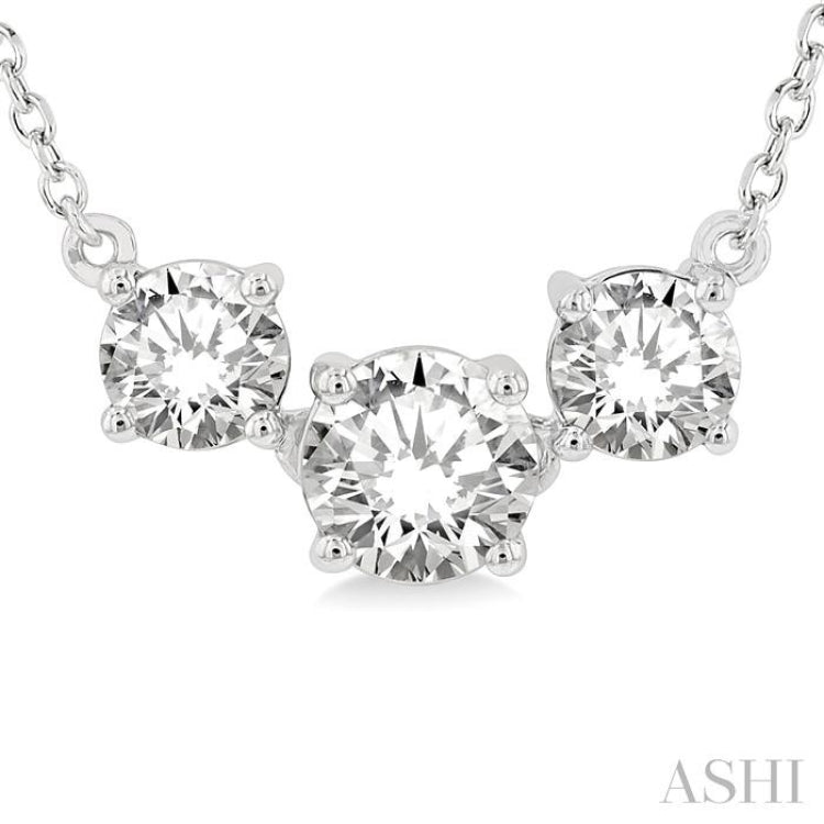 1 Ctw Three Stone Round Cut Diamond Necklace in 14K White Gold 1 Ctw Three Stone Round Cut Diamond Necklace in 14K White Gold