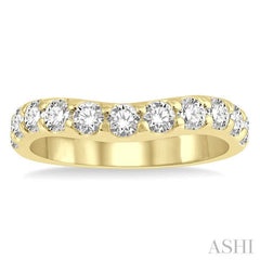 1 ctw Arched Center Round Cut Diamond Wedding Band in 14K Yellow Gold 1 ctw Arched Center Round Cut Diamond Wedding Band in 14K Yellow Gold