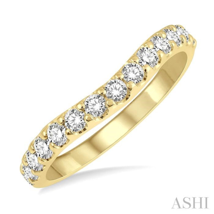 1/2 ctw Arched Center Round Cut Diamond Wedding Band in 14K Yellow Gold 1/2 ctw Arched Center Round Cut Diamond Wedding Band in 14K Yellow Gold