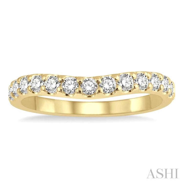 1/2 ctw Arched Center Round Cut Diamond Wedding Band in 14K Yellow Gold 1/2 ctw Arched Center Round Cut Diamond Wedding Band in 14K Yellow Gold