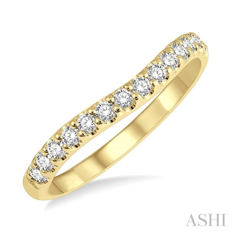 1/3 ctw Arched Center Round Cut Diamond Wedding Band in 14K Yellow Gold 1/3 ctw Arched Center Round Cut Diamond Wedding Band in 14K Yellow Gold