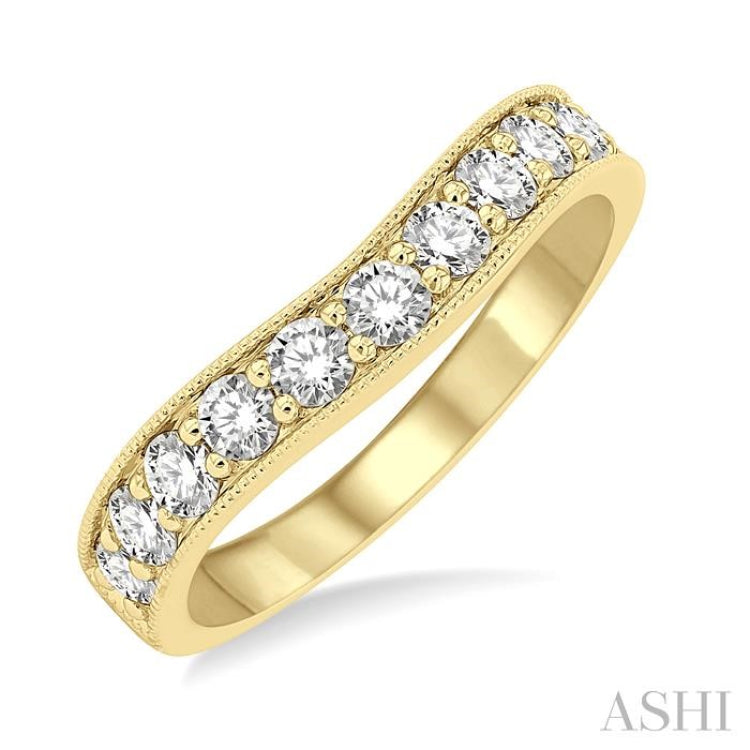 3/4 ctw Arched Round Cut Diamond Wedding Band in 14K Yellow Gold 3/4 ctw Arched Round Cut Diamond Wedding Band in 14K Yellow Gold