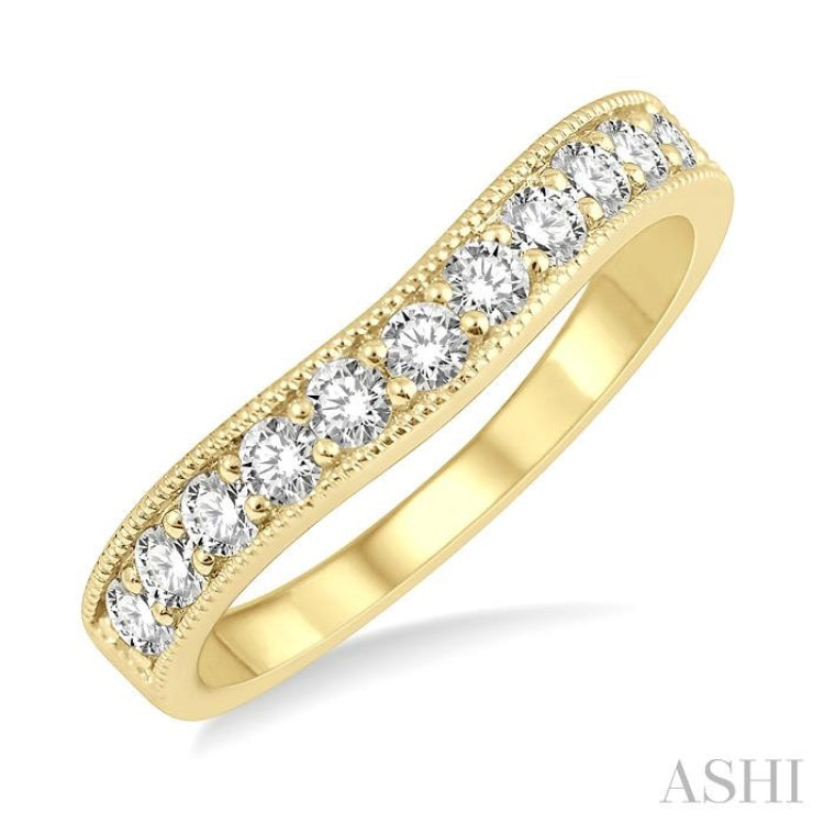 1/2 ctw Arched Round Cut Diamond Wedding Band in 14K Yellow Gold 1/2 ctw Arched Round Cut Diamond Wedding Band in 14K Yellow Gold