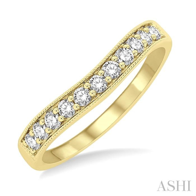 1/3 ctw Arched Round Cut Diamond Wedding Band in 14K Yellow Gold 1/3 ctw Arched Round Cut Diamond Wedding Band in 14K Yellow Gold