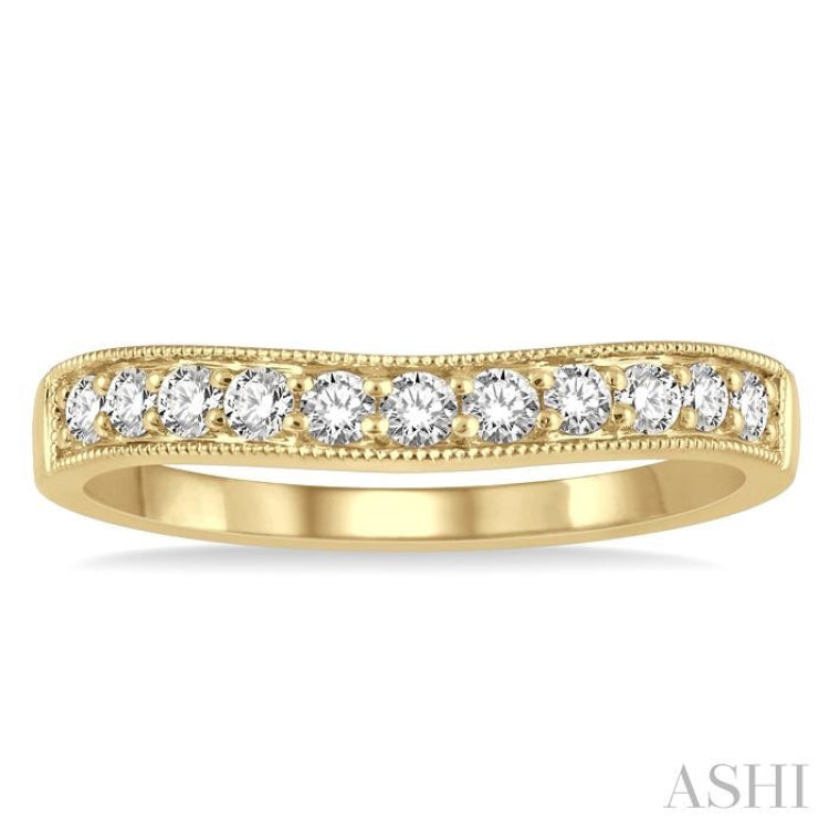 1/3 ctw Arched Round Cut Diamond Wedding Band in 14K Yellow Gold 1/3 ctw Arched Round Cut Diamond Wedding Band in 14K Yellow Gold