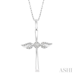 1/10 Ctw Angel Wing Round Cut Diamond Cross Petite Pendant With Chain in 10K White Gold 1/10 Ctw Angel Wing Round Cut Diamond Cross Petite Pendant With Chain in 10K White Gold