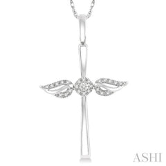 1/10 Ctw Angel Wing Round Cut Diamond Cross Petite Pendant With Chain in 10K White Gold 1/10 Ctw Angel Wing Round Cut Diamond Cross Petite Pendant With Chain in 10K White Gold