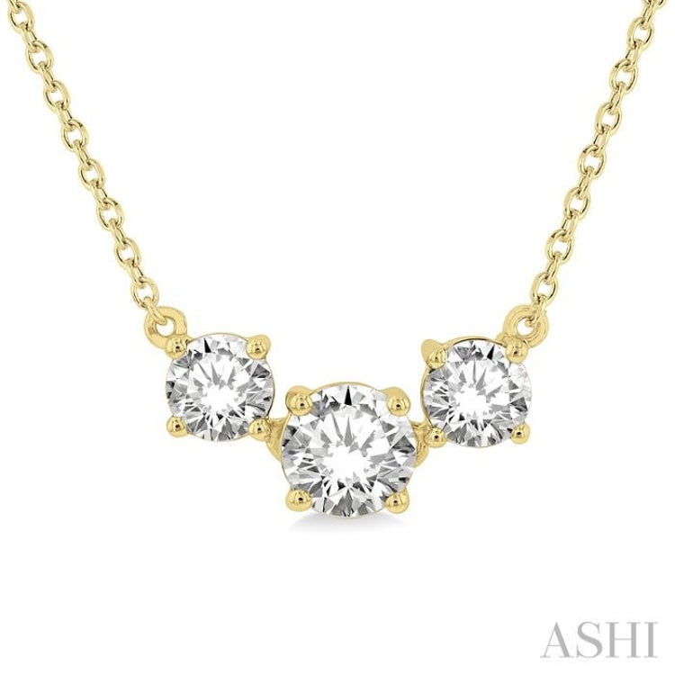 1 Ctw Three Stone Round Cut Diamond Necklace in 14K Yellow Gold 1 Ctw Three Stone Round Cut Diamond Necklace in 14K Yellow Gold